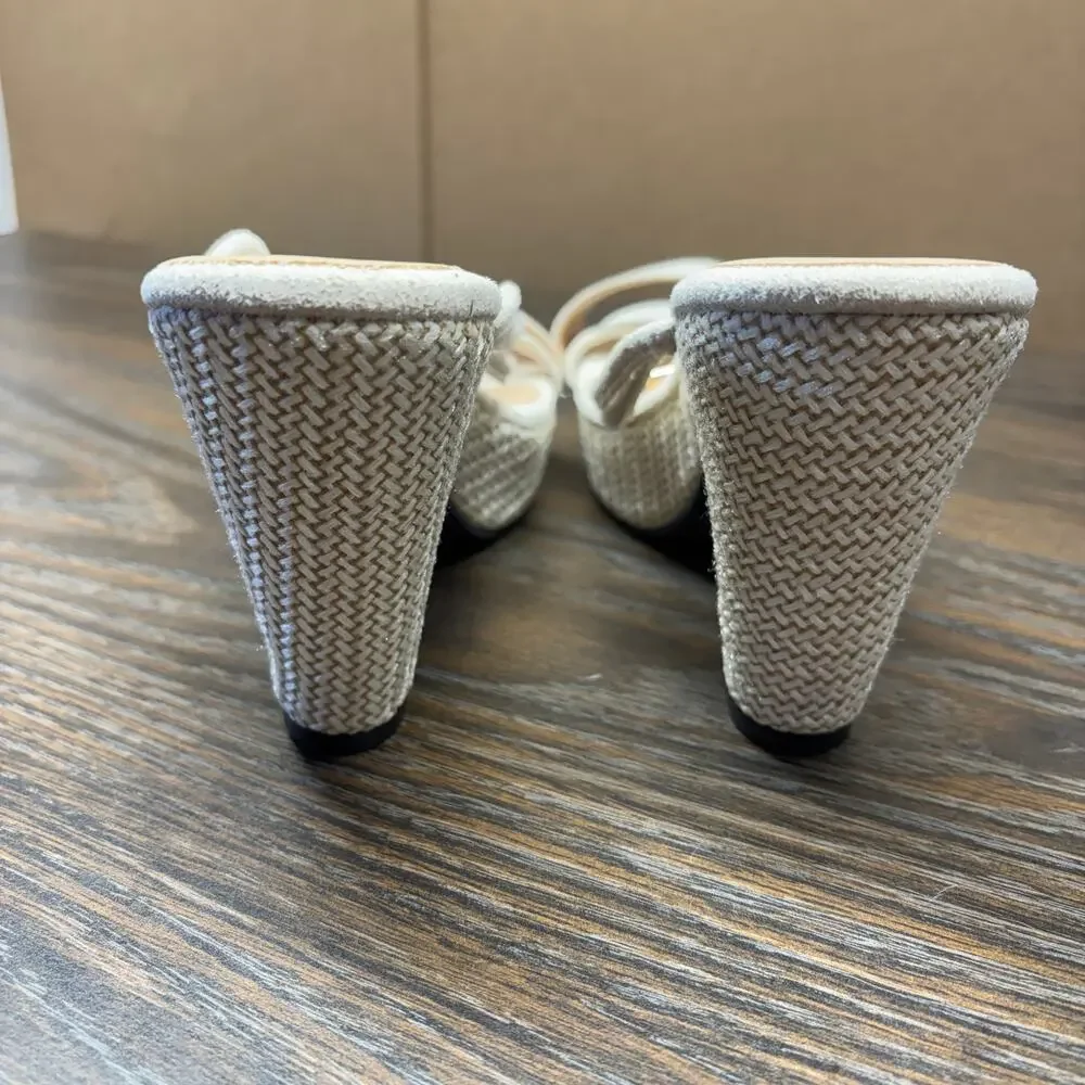 June Joan & Jenny Platform Block High Heel 38 US7.5 Cream Strappy Sandals